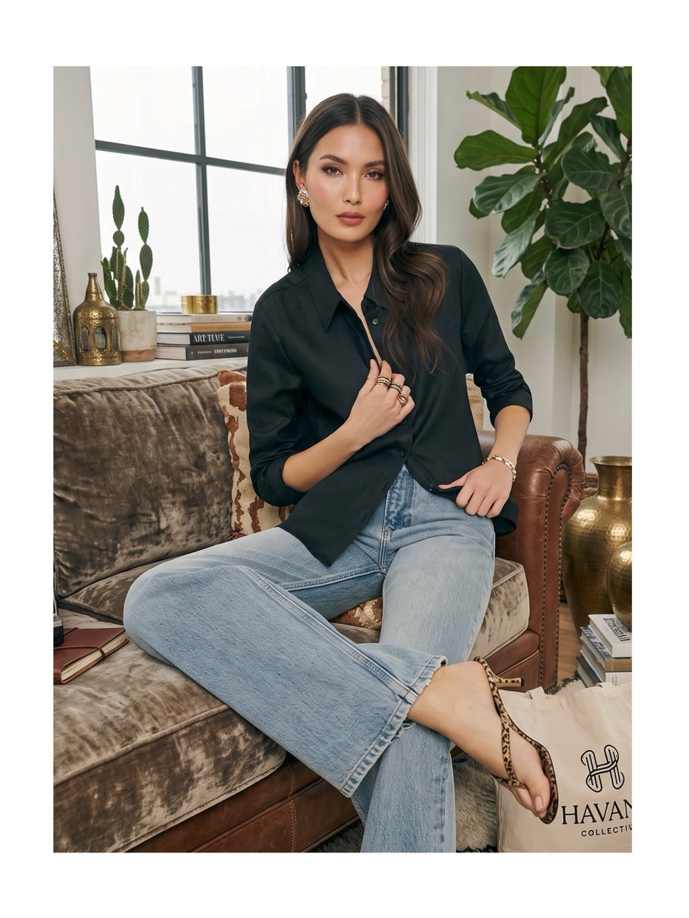 new Reformation ☁︎︎ Sky Relaxed Linen Button Down Shirt Top ☁︎︎ Black ☁︎︎ Large